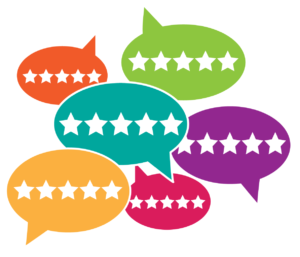 speech bubbles with star ratings - customer reviews