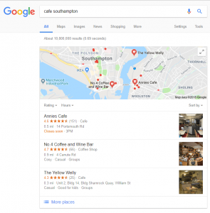 google search results for cafe southampton
